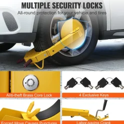 VEVOR Wheel Lock Clamp, 2-Pack Trailer Wheel Lock, Heavy-Duty Anti Theft Tire Lock, Adjustable Tire Boot Lock Tire Claw, Trailer Wheel Locks for RV Trailers, Cars, Trucks, SUVs