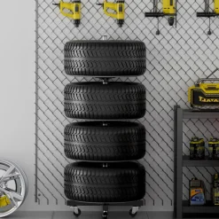 VEVOR Wheel Rack on Casters, Robust Steel Wheel Stand for 4 Wheel and Rim Combinations, Compact & Portable Tire Storage for Tires as Wide as 225mm, Supports up to 220LBS Weight, Perfect for Garage Workspace