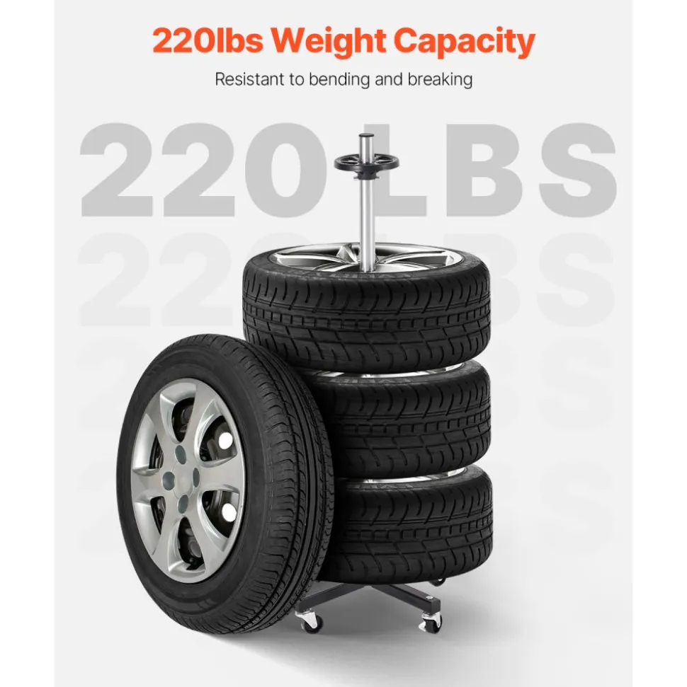 VEVOR Wheel Rack on Casters, Robust Steel Wheel Stand for 4 Wheel and Rim Combinations, Compact & Portable Tire Storage for Tires as Wide as 225mm, Supports up to 220LBS Weight, Perfect for Garage Workspace