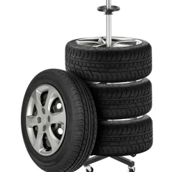 VEVOR Wheel Rack on Casters, Robust Steel Wheel Stand for 4 Wheel and Rim Combinations, Compact & Portable Tire Storage for Tires as Wide as 225mm, Supports up to 220LBS Weight, Perfect for Garage Workspace