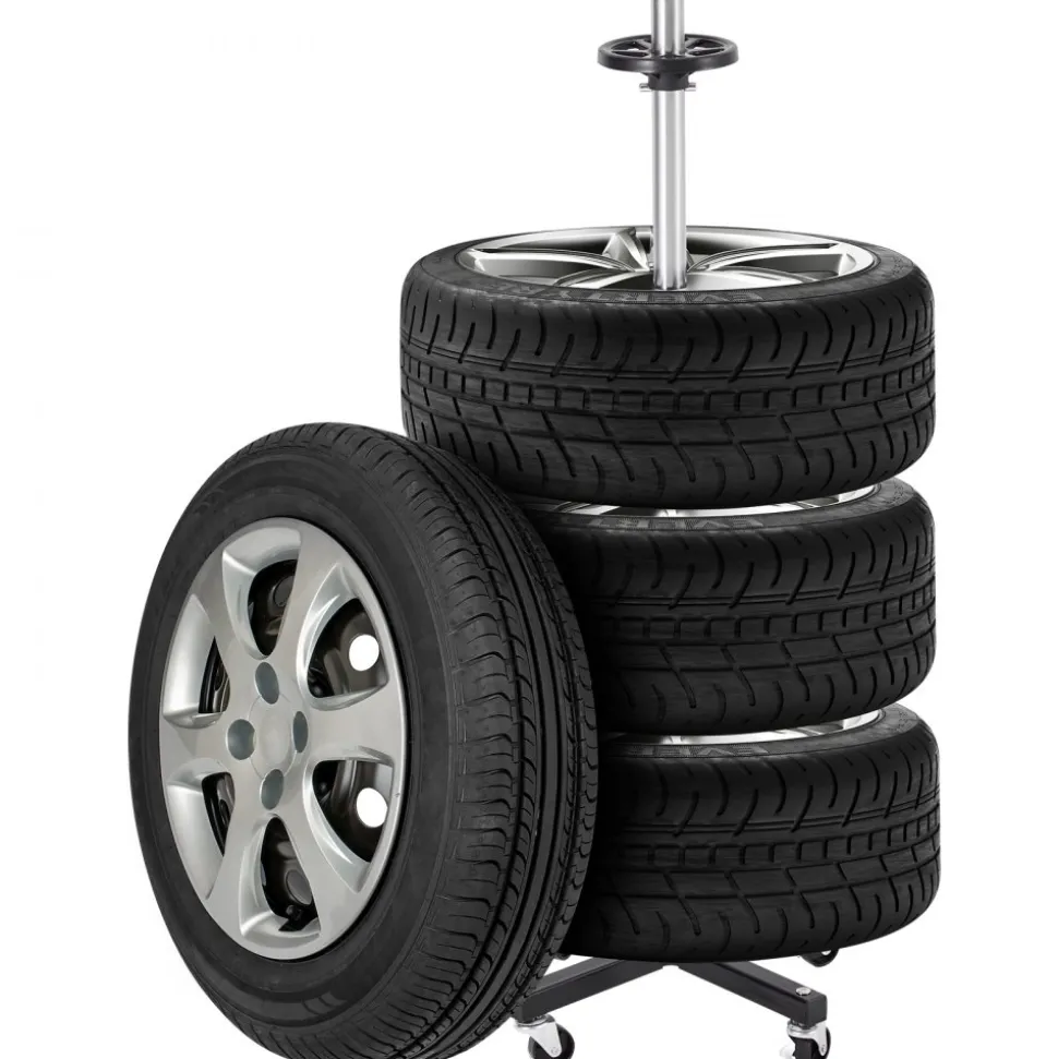 VEVOR Wheel Rack on Casters, Robust Steel Wheel Stand for 4 Wheel and Rim Combinations, Compact & Portable Tire Storage for Tires as Wide as 225mm, Supports up to 220LBS Weight, Perfect for Garage Workspace