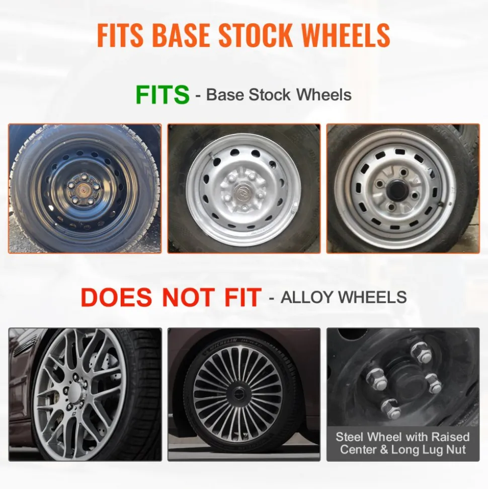 VEVOR Wheel Rim Cover Hubcaps, 15 in Diameter, Sturdy & Durable Scratch-Resistant Hubcap with Snap & Valve Nozzle Hole, ABS & PC Hubcap with High Rigidity & Less Wind Drag, Fits for All Weather Use