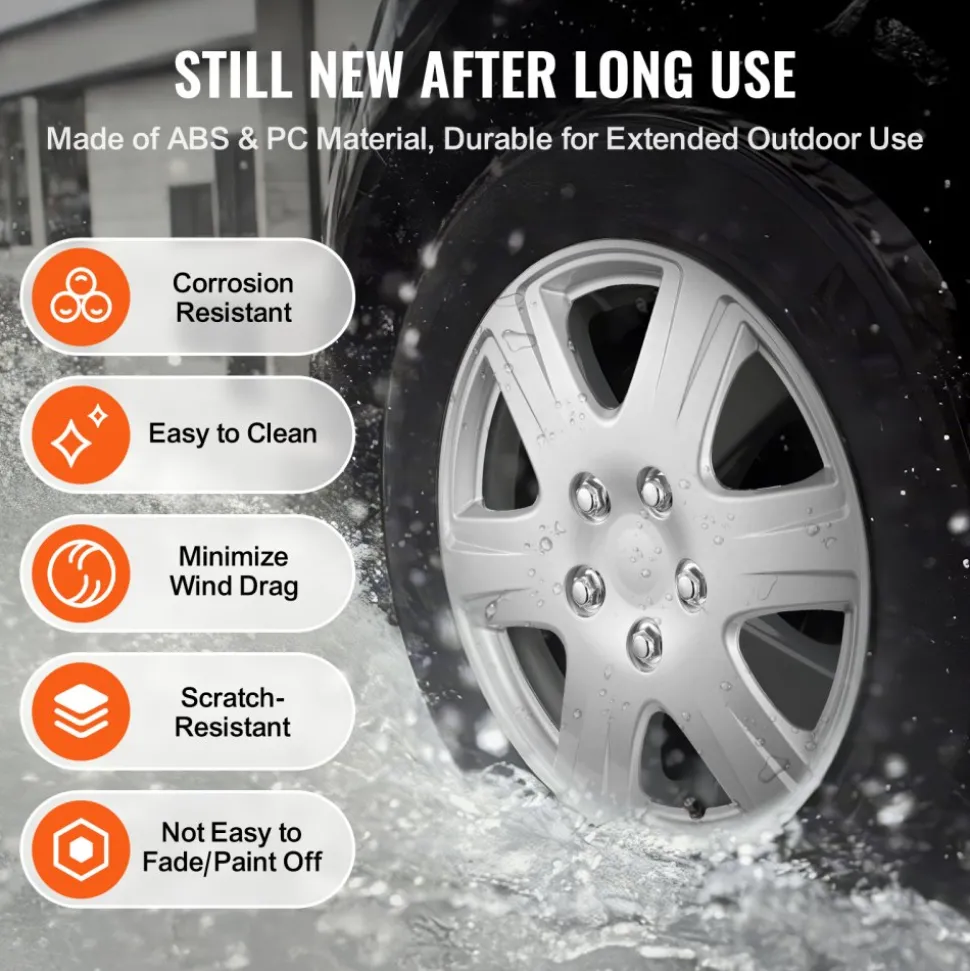VEVOR Wheel Rim Cover Hubcaps, 15 in Diameter, Sturdy & Durable Scratch-Resistant Hubcap with Snap & Valve Nozzle Hole, ABS & PC Hubcap with High Rigidity & Less Wind Drag, Fits for All Weather Use