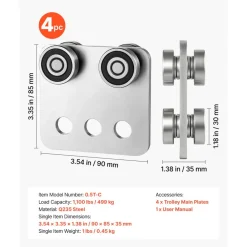 VEVOR 4 Wheel Trolley Assembly Rollers, 4 Pcs 1100 lbs Load, Dual Bearing Trolley Assembly for 1-5/8
