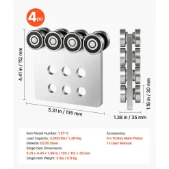 VEVOR 8 Wheel Trolley Assembly Rollers, 4 Pcs 3000 lbs Load, Dual Bearing Trolley Assembly for 1-5/8