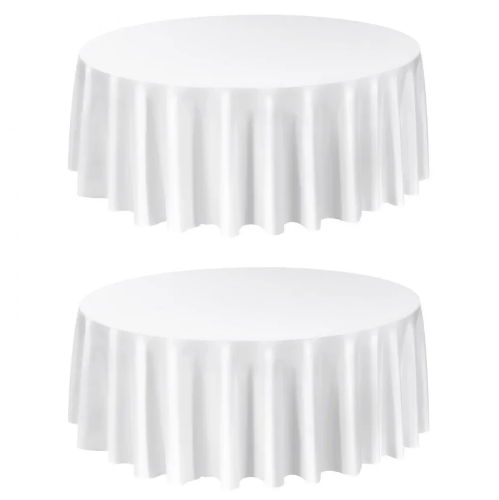 VEVOR White Round Tablecloths 2 Pack, 120 Inches in Diameter, Stain- & Wrinkle- Resistant, Machine Washable Table Clothes, Polyester Fabric Table Covers for Wedding, Party, Banquet, Formal Events