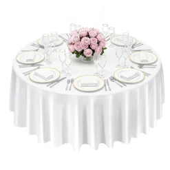 VEVOR White Round Tablecloths 2 Pack, 120 Inches in Diameter, Stain- & Wrinkle- Resistant, Machine Washable Table Clothes, Polyester Fabric Table Covers for Wedding, Party, Banquet, Formal Events
