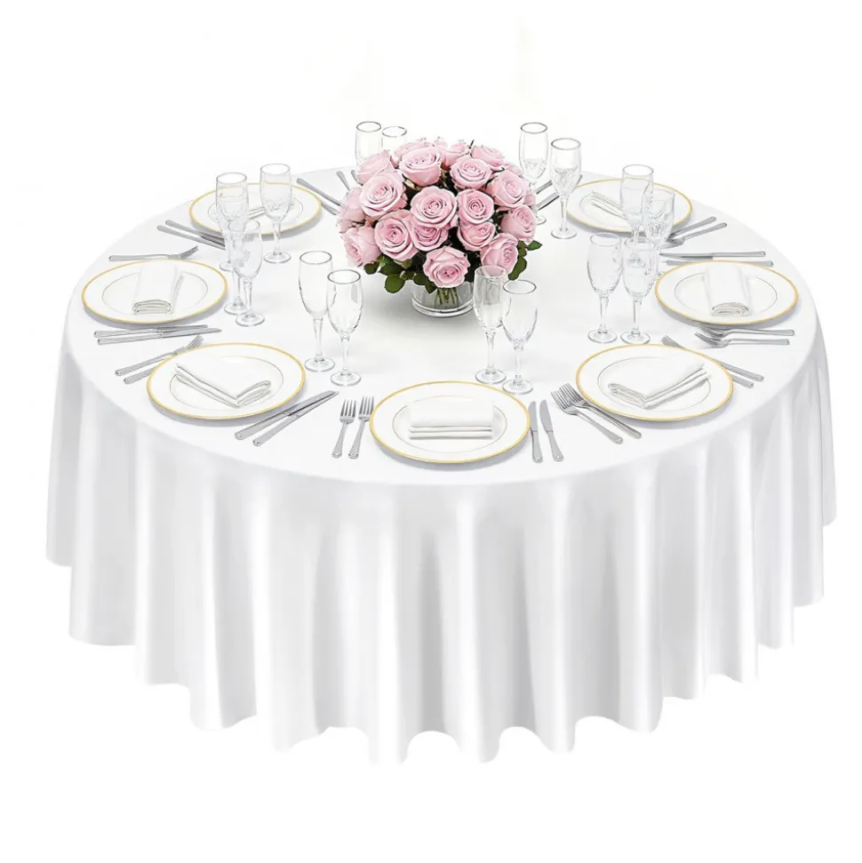 VEVOR White Round Tablecloths 2 Pack, 120 Inches in Diameter, Stain- & Wrinkle- Resistant, Machine Washable Table Clothes, Polyester Fabric Table Covers for Wedding, Party, Banquet, Formal Events