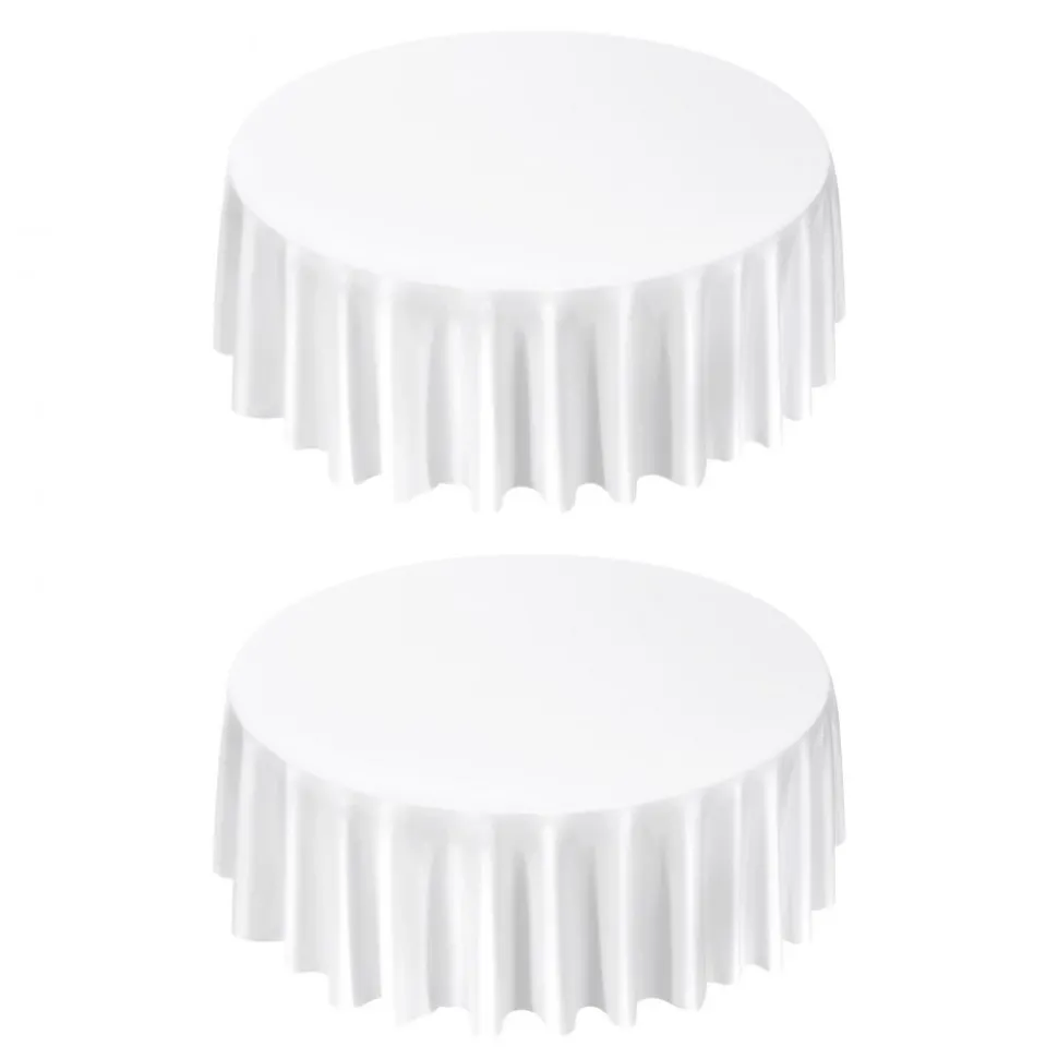 VEVOR White Round Tablecloths 2 Pack, 120 Inches in Diameter, Stain- & Wrinkle- Resistant, Machine Washable Table Clothes, Polyester Fabric Table Covers for Wedding, Party, Banquet, Formal Events