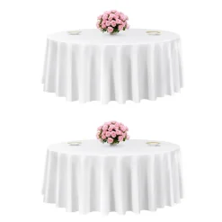 VEVOR White Round Tablecloths 2 Pack, 120 Inches in Diameter, Stain- & Wrinkle- Resistant, Machine Washable Table Clothes, Polyester Fabric Table Covers for Wedding, Party, Banquet, Formal Events