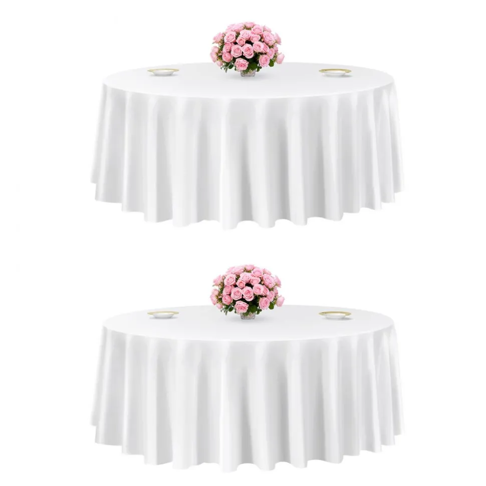 VEVOR White Round Tablecloths 2 Pack, 120 Inches in Diameter, Stain- & Wrinkle- Resistant, Machine Washable Table Clothes, Polyester Fabric Table Covers for Wedding, Party, Banquet, Formal Events