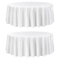 VEVOR White Round Tablecloths 2 Pack, 120 Inches in Diameter, Stain- & Wrinkle- Resistant, Machine Washable Table Clothes, Polyester Fabric Table Covers for Wedding, Party, Banquet, Formal Events