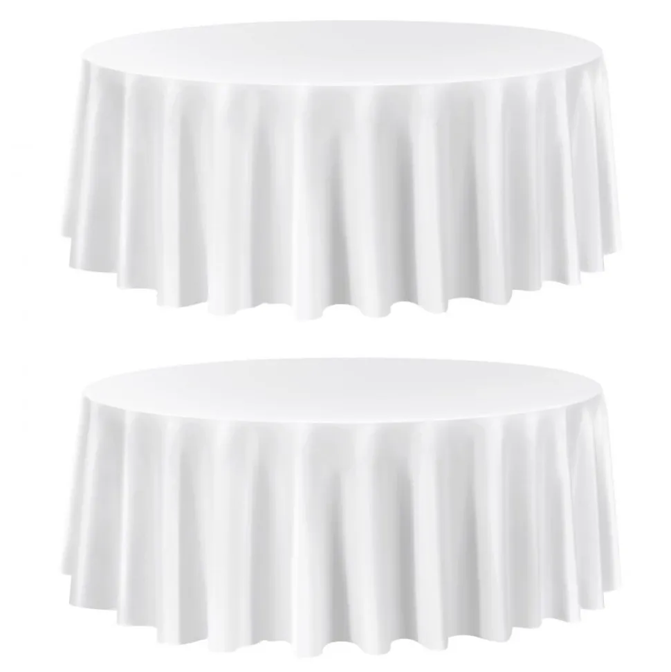 VEVOR White Round Tablecloths 2 Pack, 120 Inches in Diameter, Stain- & Wrinkle- Resistant, Machine Washable Table Clothes, Polyester Fabric Table Covers for Wedding, Party, Banquet, Formal Events
