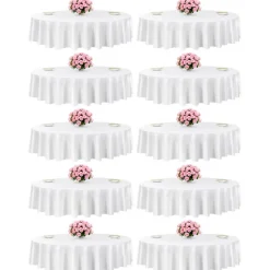 VEVOR White Round Tablecloths 10 Pack, 90 Inches in Diameter, Stain- & Wrinkle- Resistant, Machine Washable Table Clothes, Polyester Fabric Table Covers for Wedding, Party, Banquet, Formal Events