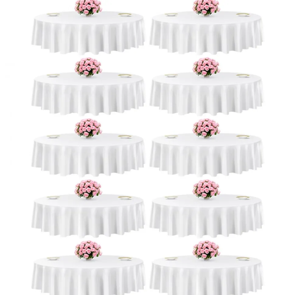 VEVOR White Round Tablecloths 10 Pack, 90 Inches in Diameter, Stain- & Wrinkle- Resistant, Machine Washable Table Clothes, Polyester Fabric Table Covers for Wedding, Party, Banquet, Formal Events
