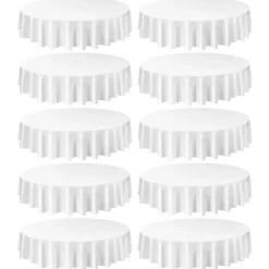 VEVOR White Round Tablecloths 10 Pack, 90 Inches in Diameter, Stain- & Wrinkle- Resistant, Machine Washable Table Clothes, Polyester Fabric Table Covers for Wedding, Party, Banquet, Formal Events