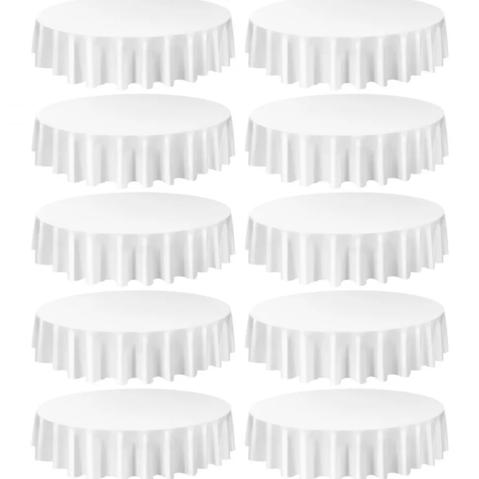 VEVOR White Round Tablecloths 10 Pack, 90 Inches in Diameter, Stain- & Wrinkle- Resistant, Machine Washable Table Clothes, Polyester Fabric Table Covers for Wedding, Party, Banquet, Formal Events