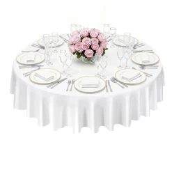 VEVOR White Round Tablecloths 10 Pack, 90 Inches in Diameter, Stain- & Wrinkle- Resistant, Machine Washable Table Clothes, Polyester Fabric Table Covers for Wedding, Party, Banquet, Formal Events