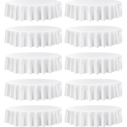 VEVOR White Round Tablecloths 10 Pack, 90 Inches in Diameter, Stain- & Wrinkle- Resistant, Machine Washable Table Clothes, Polyester Fabric Table Covers for Wedding, Party, Banquet, Formal Events