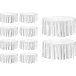 VEVOR White Round Tablecloths 10 Pack, 132 Inches in Diameter, Stain- & Wrinkle- Resistant, Machine Washable Table Clothes, Polyester Fabric Table Covers for Wedding, Party, Banquet, Formal Events