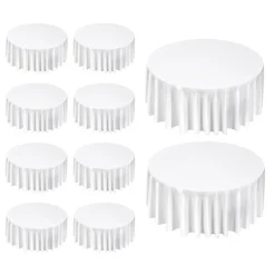 VEVOR White Round Tablecloths 10 Pack, 132 Inches in Diameter, Stain- & Wrinkle- Resistant, Machine Washable Table Clothes, Polyester Fabric Table Covers for Wedding, Party, Banquet, Formal Events