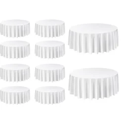 VEVOR White Round Tablecloths 10 Pack, 120 Inches in Diameter, Stain- & Wrinkle- Resistant, Machine Washable Table Clothes, Polyester Fabric Table Covers for Wedding, Party, Banquet, Formal Events