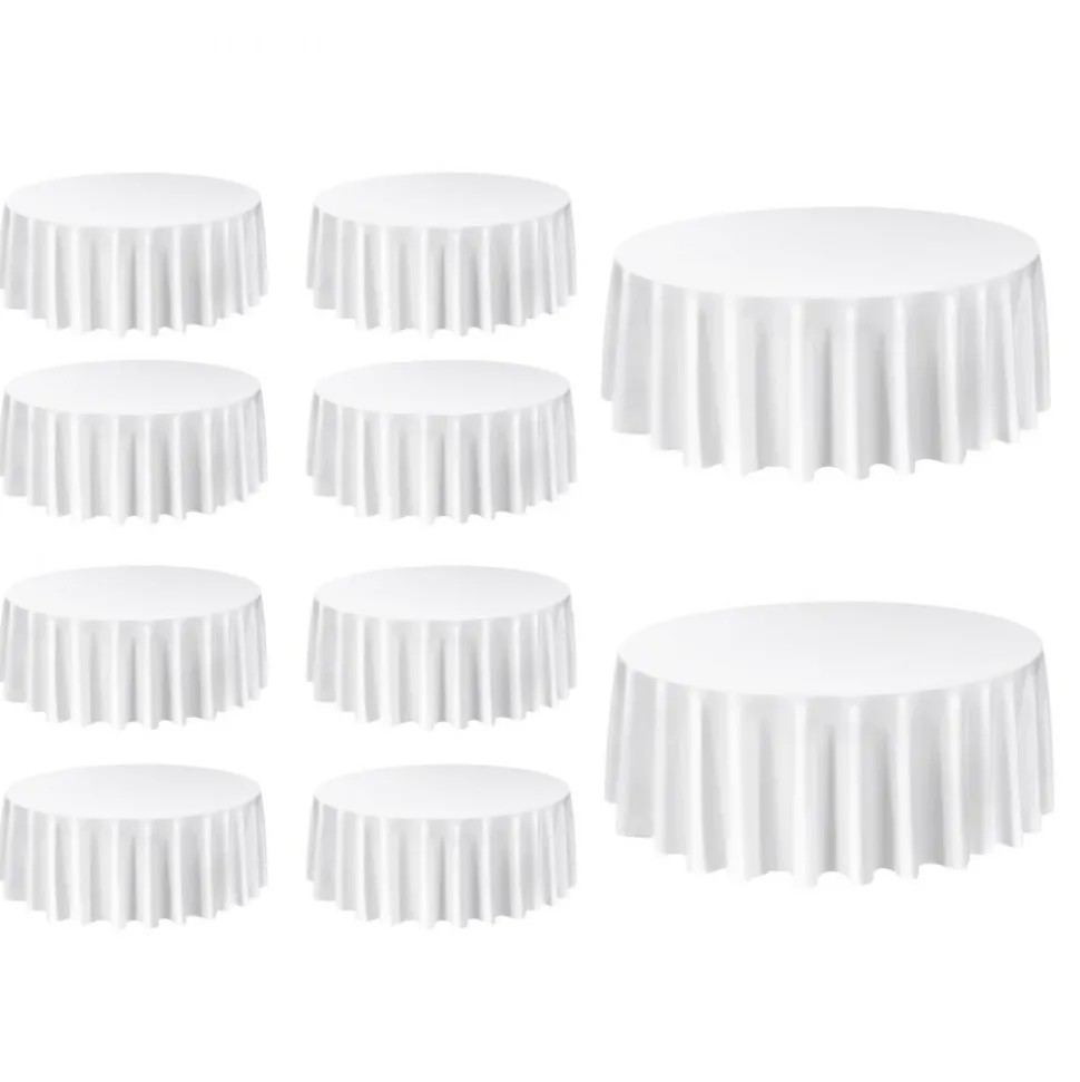 VEVOR White Round Tablecloths 10 Pack, 120 Inches in Diameter, Stain- & Wrinkle- Resistant, Machine Washable Table Clothes, Polyester Fabric Table Covers for Wedding, Party, Banquet, Formal Events