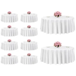 VEVOR White Round Tablecloths 10 Pack, 120 Inches in Diameter, Stain- & Wrinkle- Resistant, Machine Washable Table Clothes, Polyester Fabric Table Covers for Wedding, Party, Banquet, Formal Events