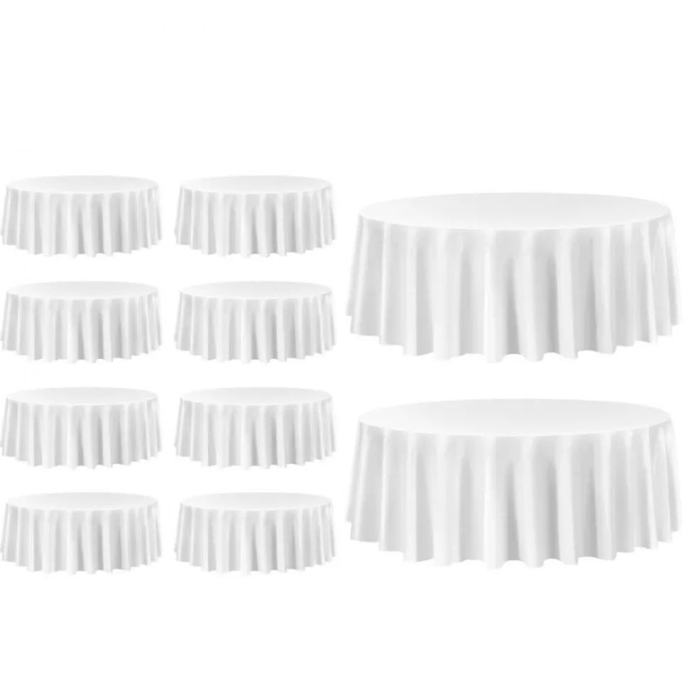 VEVOR White Round Tablecloths 10 Pack, 120 Inches in Diameter, Stain- & Wrinkle- Resistant, Machine Washable Table Clothes, Polyester Fabric Table Covers for Wedding, Party, Banquet, Formal Events