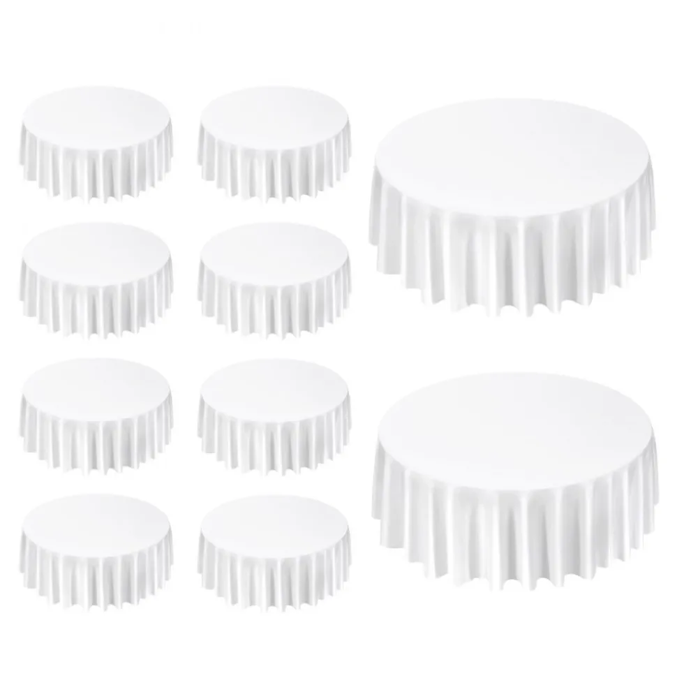 VEVOR White Round Tablecloths 10 Pack, 120 Inches in Diameter, Stain- & Wrinkle- Resistant, Machine Washable Table Clothes, Polyester Fabric Table Covers for Wedding, Party, Banquet, Formal Events