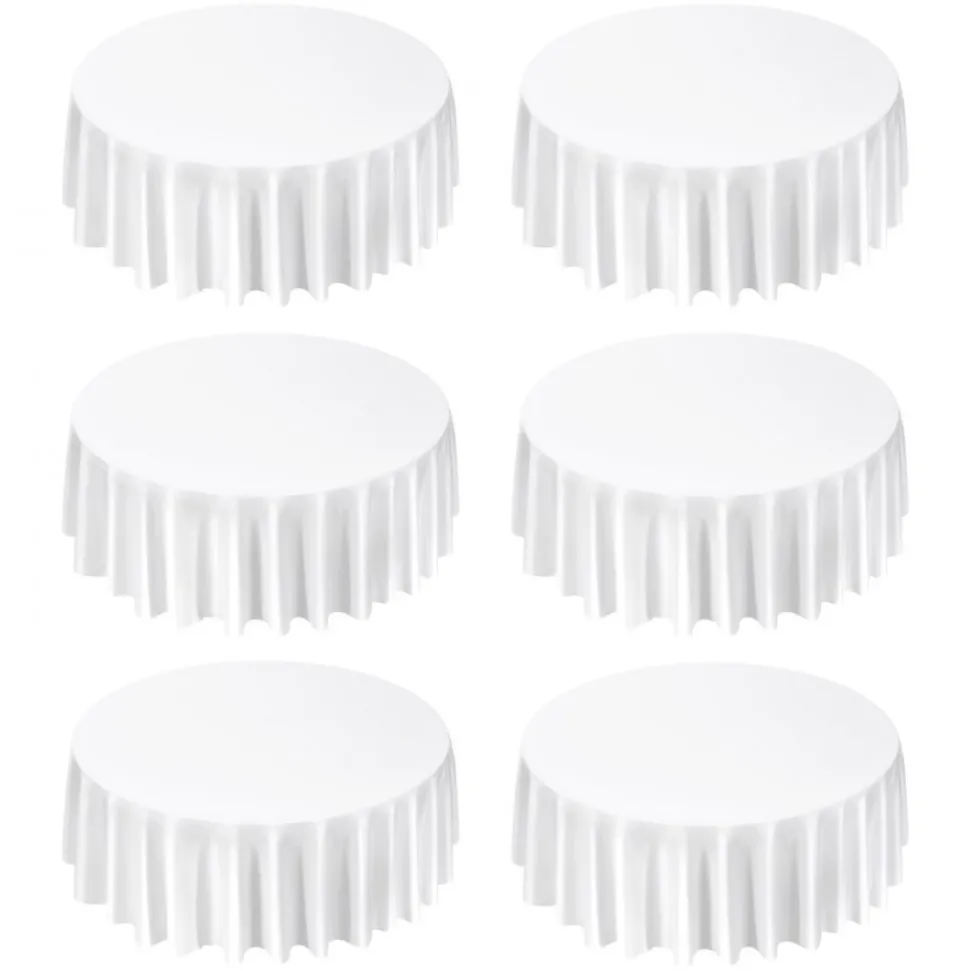 VEVOR White Round Tablecloths 6 Pack, 120 Inches in Diameter, Stain- & Wrinkle- Resistant, Machine Washable Table Clothes, Polyester Fabric Table Covers for Wedding, Party, Banquet, Formal Events