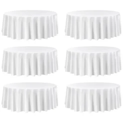 VEVOR White Round Tablecloths 6 Pack, 120 Inches in Diameter, Stain- & Wrinkle- Resistant, Machine Washable Table Clothes, Polyester Fabric Table Covers for Wedding, Party, Banquet, Formal Events