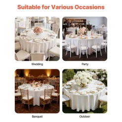 VEVOR White Round Tablecloths 6 Pack, 132 Inches in Diameter, Stain- & Wrinkle- Resistant, Machine Washable Table Clothes, Polyester Fabric Table Covers for Wedding, Party, Banquet, Formal Events