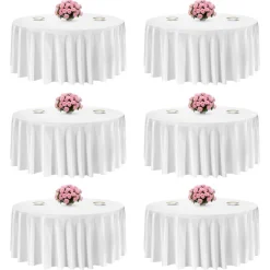 VEVOR White Round Tablecloths 6 Pack, 132 Inches in Diameter, Stain- & Wrinkle- Resistant, Machine Washable Table Clothes, Polyester Fabric Table Covers for Wedding, Party, Banquet, Formal Events