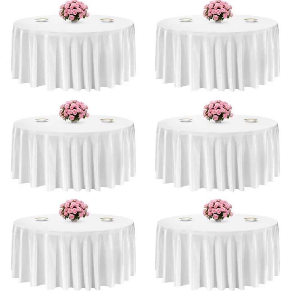 VEVOR White Round Tablecloths 6 Pack, 132 Inches in Diameter, Stain- & Wrinkle- Resistant, Machine Washable Table Clothes, Polyester Fabric Table Covers for Wedding, Party, Banquet, Formal Events