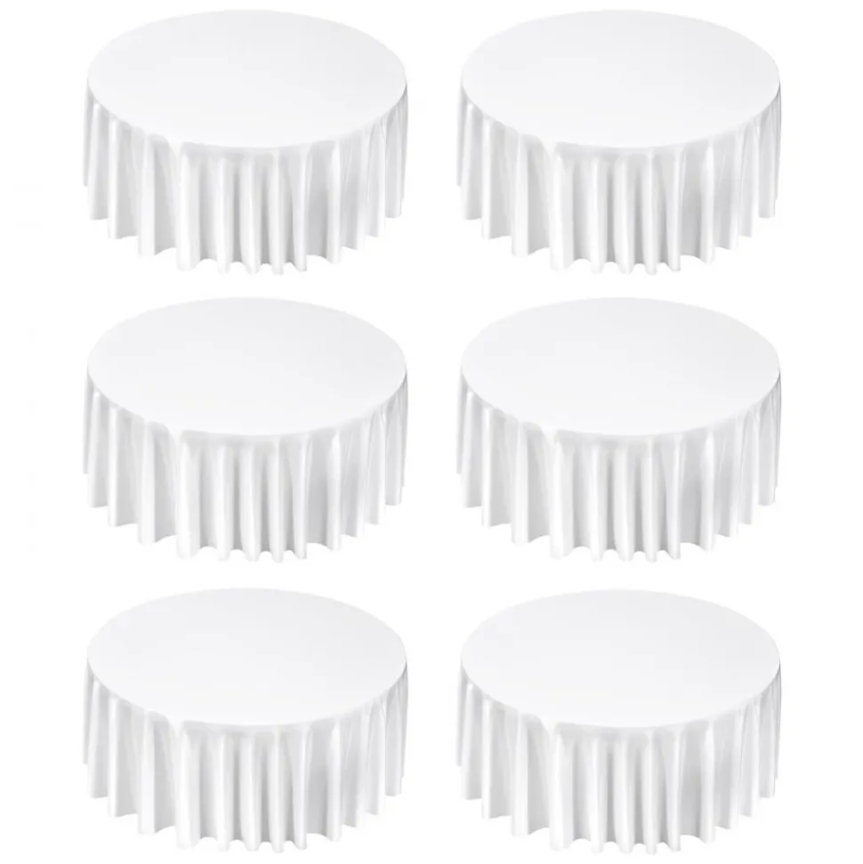VEVOR White Round Tablecloths 6 Pack, 132 Inches in Diameter, Stain- & Wrinkle- Resistant, Machine Washable Table Clothes, Polyester Fabric Table Covers for Wedding, Party, Banquet, Formal Events