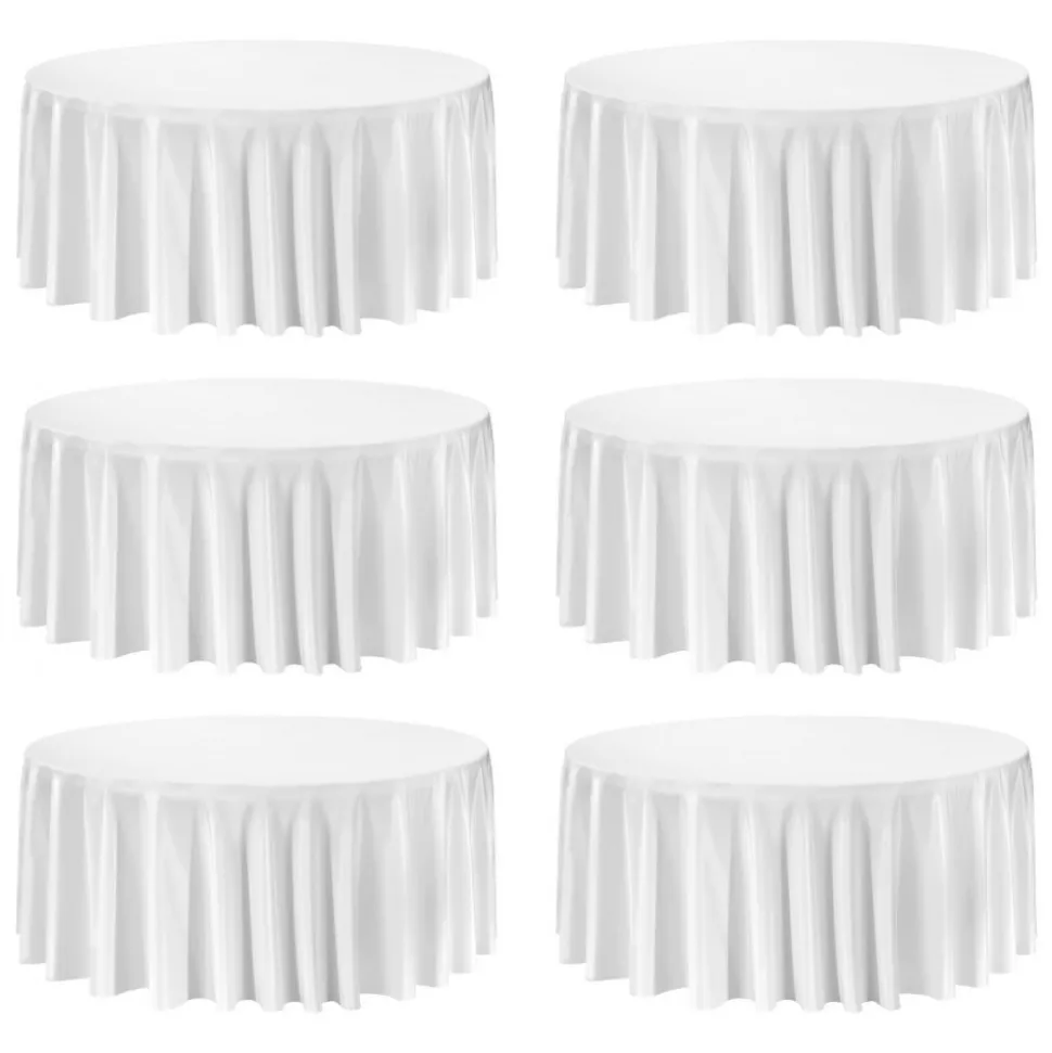 VEVOR White Round Tablecloths 6 Pack, 132 Inches in Diameter, Stain- & Wrinkle- Resistant, Machine Washable Table Clothes, Polyester Fabric Table Covers for Wedding, Party, Banquet, Formal Events