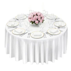 VEVOR White Round Tablecloths 6 Pack, 132 Inches in Diameter, Stain- & Wrinkle- Resistant, Machine Washable Table Clothes, Polyester Fabric Table Covers for Wedding, Party, Banquet, Formal Events