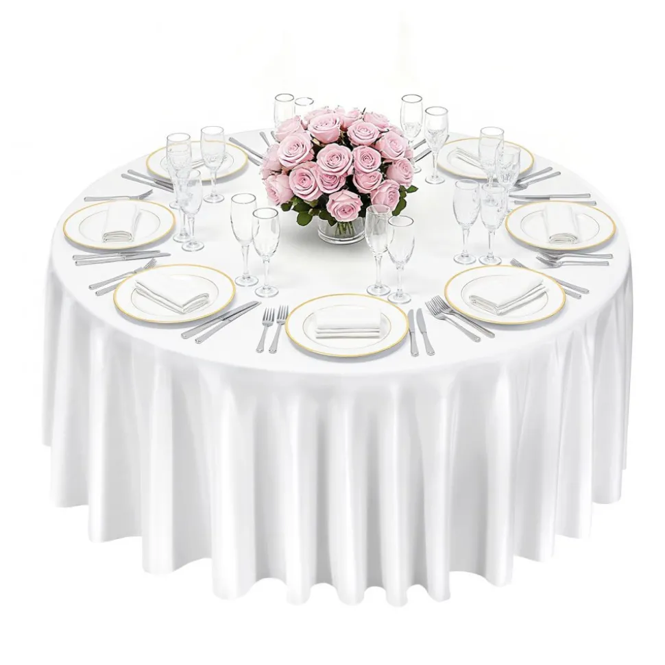 VEVOR White Round Tablecloths 6 Pack, 132 Inches in Diameter, Stain- & Wrinkle- Resistant, Machine Washable Table Clothes, Polyester Fabric Table Covers for Wedding, Party, Banquet, Formal Events