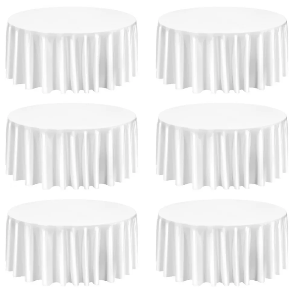 VEVOR White Round Tablecloths 6 Pack, 132 Inches in Diameter, Stain- & Wrinkle- Resistant, Machine Washable Table Clothes, Polyester Fabric Table Covers for Wedding, Party, Banquet, Formal Events