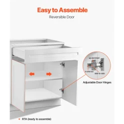 VEVOR White Shaker Base Cabinet with Drawer, 36-Inch Unassembled Drawer Base Cabinet, 36
