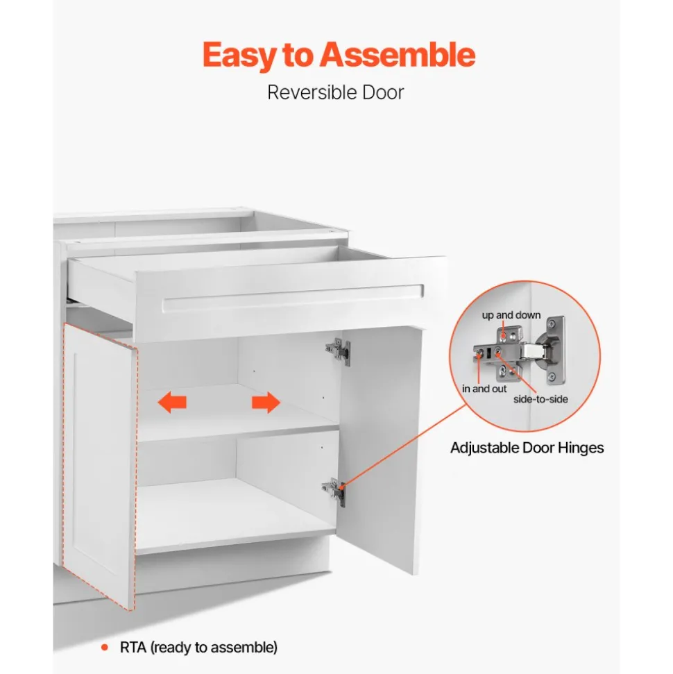 VEVOR White Shaker Base Cabinet with Drawer, 36-Inch Unassembled Drawer Base Cabinet, 36" W x 24" D x 34.5" H Ready to Assemble Cabinet with Soft-Close Doors and Adjustable Shelf, for Home Office