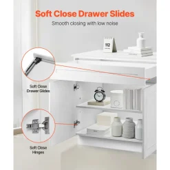 VEVOR White Shaker Base Cabinet with Drawer, 30-Inch Unassembled Drawer Base Cabinet, 30" W x 24" D x 34.5" H Ready to Assemble Cabinet with Soft-Close Doors and Adjustable Shelf, for Home Office