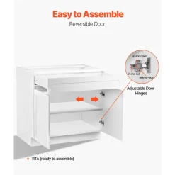 VEVOR White Shaker Base Cabinet with Drawer, 30-Inch Unassembled Drawer Base Cabinet, 30
