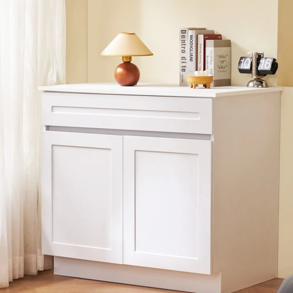 VEVOR White Shaker Base Cabinet with Drawer, 30-Inch Unassembled Drawer Base Cabinet, 30" W x 24" D x 34.5" H Ready to Assemble Cabinet with Soft-Close Doors and Adjustable Shelf, for Home Office