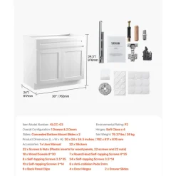 VEVOR White Shaker Base Cabinet with Drawer, 30-Inch Unassembled Drawer Base Cabinet, 30