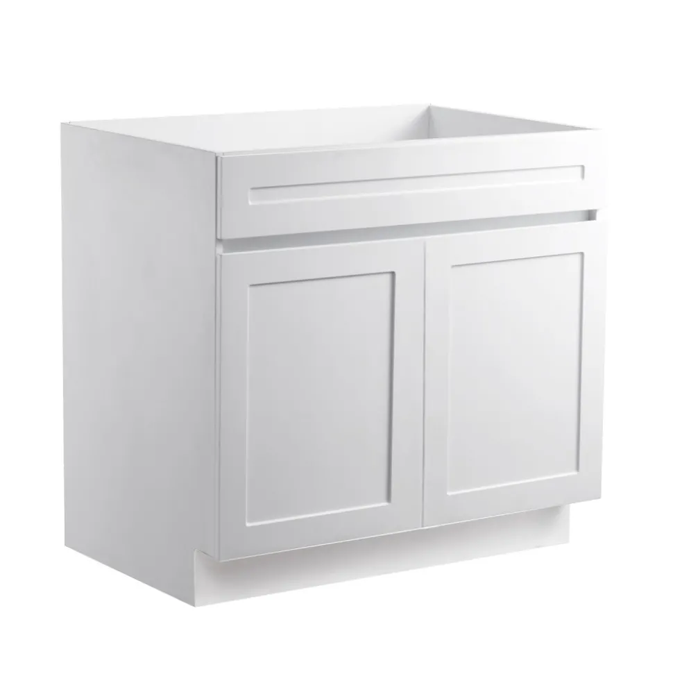 VEVOR White Shaker Base Cabinet, 36-Inch Unassembled Sink Base Cabinet, 36" W x 24" D x 34.5" H Ready to Assemble Cabinet with Soft-Close Doors and Adjustable Shelf, for Home Office