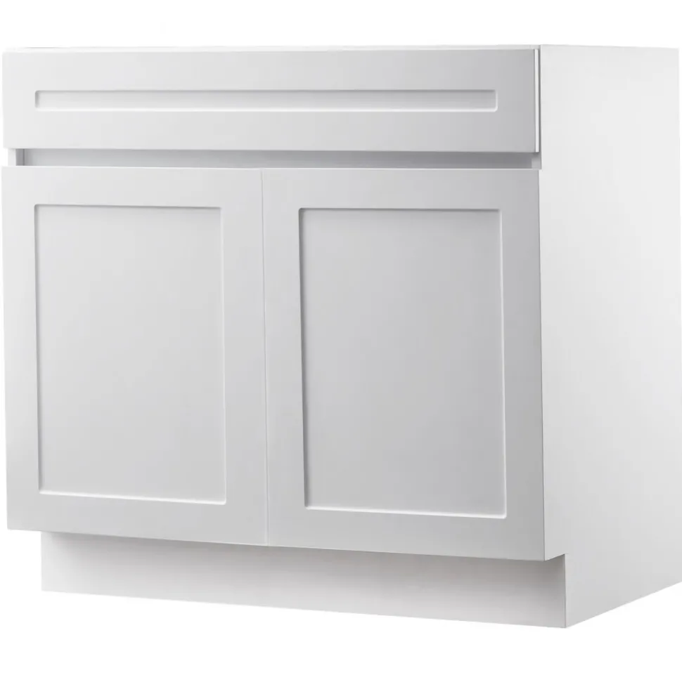 VEVOR White Shaker Base Cabinet, 36-Inch Unassembled Sink Base Cabinet, 36" W x 24" D x 34.5" H Ready to Assemble Cabinet with Soft-Close Doors and Adjustable Shelf, for Home Office