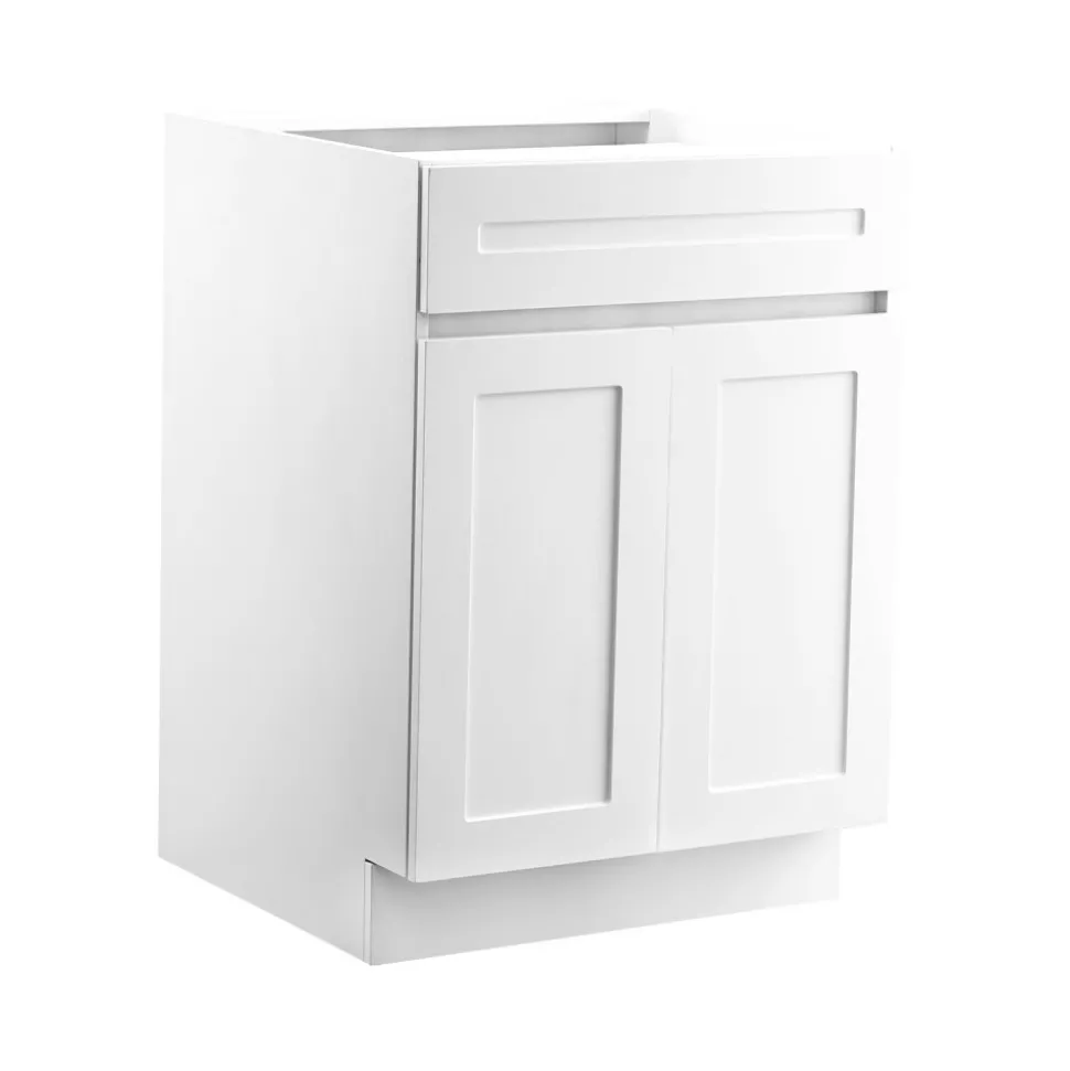 VEVOR White Shaker Base Cabinet, 30-Inch Unassembled Sink Base Cabinet, 30" W x 24" D x 34.5" H Ready to Assemble Cabinet with Soft-Close Doors and Adjustable Shelf, for Home Office