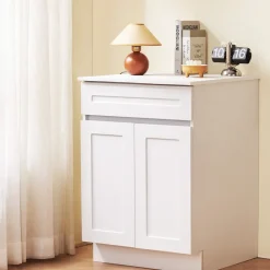 VEVOR White Shaker Base Cabinet with Drawer, 18-Inch Unassembled Drawer Base Cabinet, 18" W x 24" D x 34.5" H Ready to Assemble Cabinet with Soft-Close Door and Adjustable Shelf, for Home Office